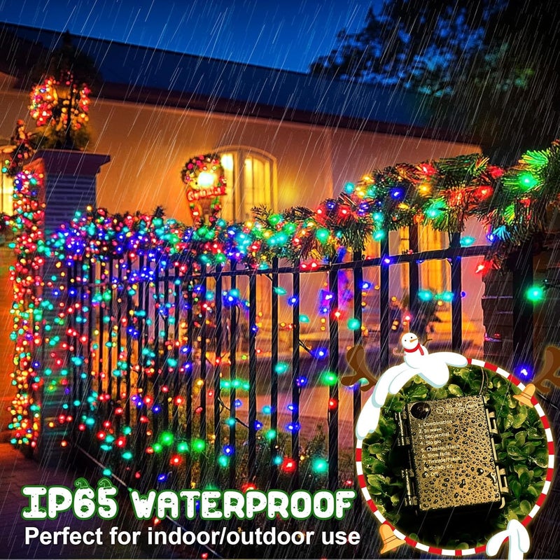 FFZZKJ Christmas Lights Outdoor Battery Operated String Lights Total 100LED 33Ft with Timer 8 Modes 16.4Ft*2 Waterproof Outdoor Indoor for Christmas Decor, Multicolor, 2-Pack - Image 4